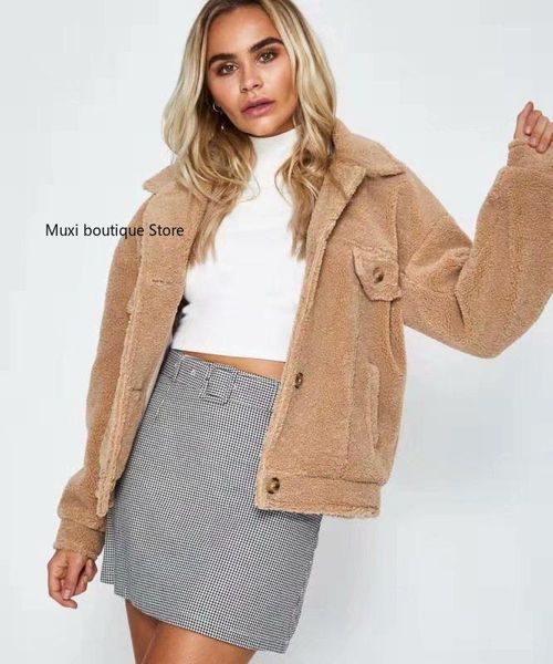 women's wool & blends muxi winter lamb women jacket warm camel color lapel single-breasted jackets for fall coat clothes, Black
women's wool & blends muxi winter lamb women jacket warm camel color lapel single-breasted jackets for fall coat clothes, Black