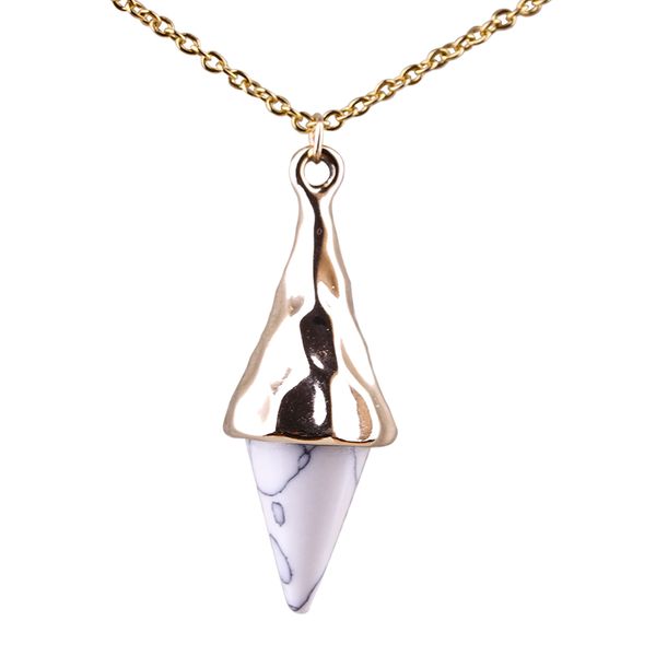 cone white marble quartz pendant necklace stainless steel chain necklace, Silver
cone white marble quartz pendant necklace stainless steel chain necklace, Silver