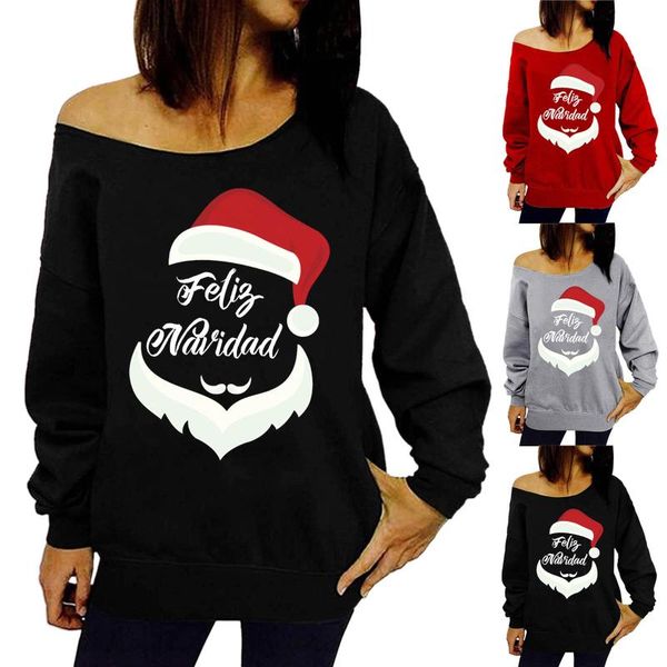 women's t-shirt christmas print long sleeve pullover loose santa claus letter casual street diagonal collar t#8, White
women's t-shirt christmas print long sleeve pullover loose santa claus letter casual street diagonal collar t#8, White