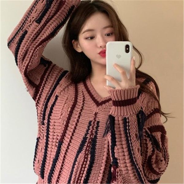 women's sweaters irregular tassel knit pullover sweater women winter casual loose v-neck vertical stripes jumpers female warm, White;black
women's sweaters irregular tassel knit pullover sweater women winter casual loose v-neck vertical stripes jumpers female warm, White;black