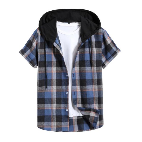 men's casual shirts slim hooded summer fashion short sleeve plaid printing shirt blouses male drawstring buttons clothes, White;black
men's casual shirts slim hooded summer fashion short sleeve plaid printing shirt blouses male drawstring buttons clothes, White;black