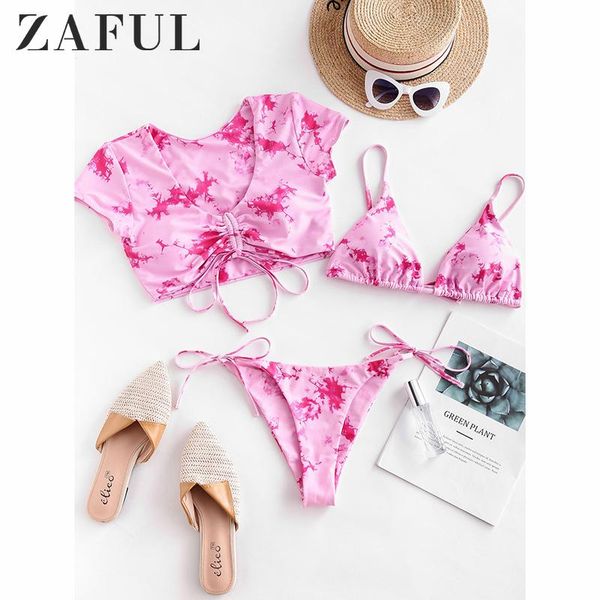 women's swimwear zaful tie dye cinched three piece swimsuit for women removable padded side bikini sets low waisted string sexy, White;black
women's swimwear zaful tie dye cinched three piece swimsuit for women removable padded side bikini sets low waisted string sexy, White;black