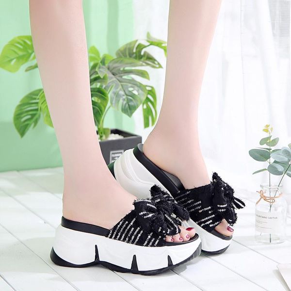 slippers drop summer women platform sandals pink glitter bowtie wedge high heels woman thick bottom beach shoes, Black
slippers drop summer women platform sandals pink glitter bowtie wedge high heels woman thick bottom beach shoes, Black
