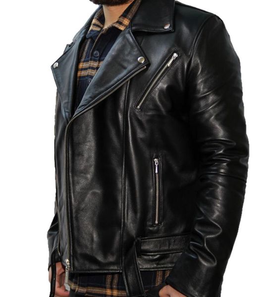 male black belt detail biker model leather coats, Black;white
male black belt detail biker model leather coats, Black;white