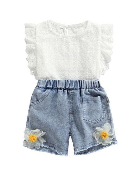 clothing sets 12 -6 y toddler girls 2pcs summer outfits ruffle sleeve solid color lace t-shirt + sunflower denim shorts set soft /comfortab, White
clothing sets 12 -6 y toddler girls 2pcs summer outfits ruffle sleeve solid color lace t-shirt + sunflower denim shorts set soft /comfortab, White