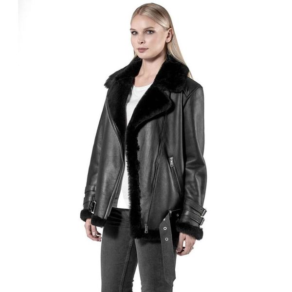 women's fur & faux winter coat bomber jacket 2021 warm sheepskin genuine shearling overcoat, Black
women's fur & faux winter coat bomber jacket 2021 warm sheepskin genuine shearling overcoat, Black