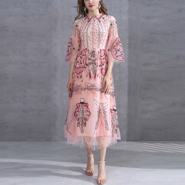 2021 new vintage pink mesh floral embroidery long party runway designers elegant flare sleeve pleated maxi es for women g0o8, Black;gray
2021 new vintage pink mesh floral embroidery long party runway designers elegant flare sleeve pleated maxi es for women g0o8, Black;gray