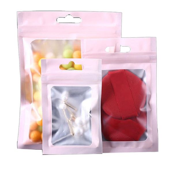 100pcs/lot frosted plastic pink aluminum foil bag with hang hole zipper seal tear notch candy chocolate storage pouches
100pcs/lot frosted plastic pink aluminum foil bag with hang hole zipper seal tear notch candy chocolate storage pouches