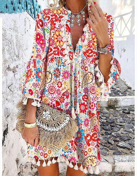 daisy print bohemian burretfly womens dress three quarter sleeve loose waist placket lace up tassel lady, Black;gray
daisy print bohemian burretfly womens dress three quarter sleeve loose waist placket lace up tassel lady, Black;gray
