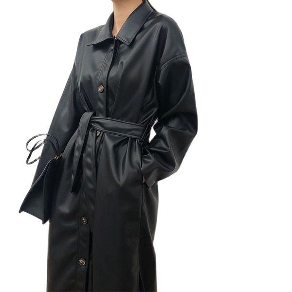 women's leather & faux pu long jacket 2021 spring women loose belt windbreaker trench coat slim, Black
women's leather & faux pu long jacket 2021 spring women loose belt windbreaker trench coat slim, Black