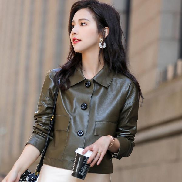 women's leather & faux 2021 spring autumn real sheepskin coat women short button genuine leathet jacket slim motorcycle casaul clothing, Black
women's leather & faux 2021 spring autumn real sheepskin coat women short button genuine leathet jacket slim motorcycle casaul clothing, Black