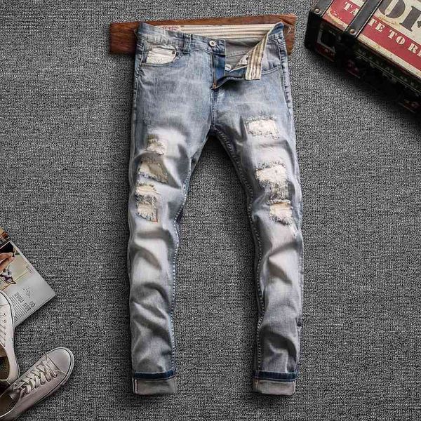 men's jeans italian style fashion men retro light blue elastic slim fit ripped denim pants patchwork vintage designer hip hop trou
men's jeans italian style fashion men retro light blue elastic slim fit ripped denim pants patchwork vintage designer hip hop trou
