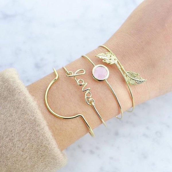 cuff 4 pcs/ set personality letters love leaves gem round gold adjustable opening multilayer bracelet exquisite female lover gift, White
cuff 4 pcs/ set personality letters love leaves gem round gold adjustable opening multilayer bracelet exquisite female lover gift, White