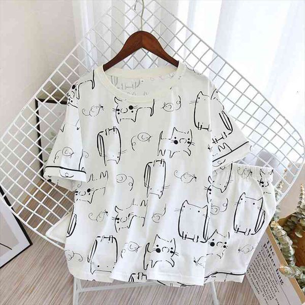 summer thin knitted cotton women sleepwear short sleeve pajamas cartoon round neck shorts two piece set lounge home clothes, Black;red
summer thin knitted cotton women sleepwear short sleeve pajamas cartoon round neck shorts two piece set lounge home clothes, Black;red