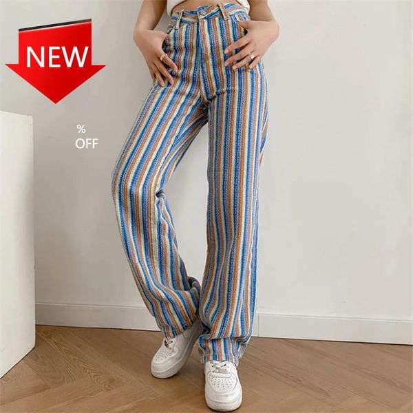 women's jeans 21 european and american style colorful striped high waist worn tube wide leg slimming mop, Blue
women's jeans 21 european and american style colorful striped high waist worn tube wide leg slimming mop, Blue