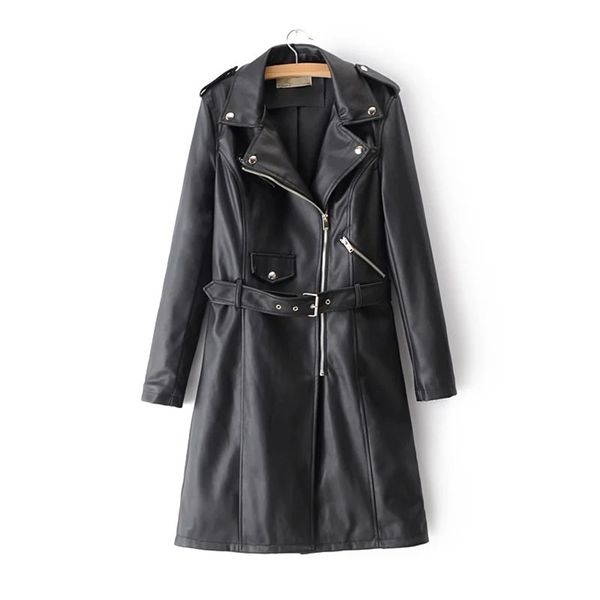 autumn fashion women with belt long leather jackets zippers rivet female pockets pu jacket coats chic outerwear 210531, Black
autumn fashion women with belt long leather jackets zippers rivet female pockets pu jacket coats chic outerwear 210531, Black