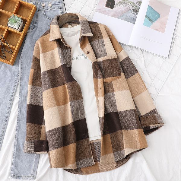 2021 new woolen plaid shirts womens blouses winter thick long sleeve lady checked female clothing outwear coat plus size e0cg, White
2021 new woolen plaid shirts womens blouses winter thick long sleeve lady checked female clothing outwear coat plus size e0cg, White