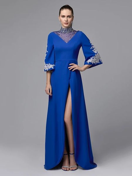 3/4 long sleeves evening dresses high collar beaded applique vestidos de fiesta side split satin a line bride prom party gowns, Black;red
3/4 long sleeves evening dresses high collar beaded applique vestidos de fiesta side split satin a line bride prom party gowns, Black;red