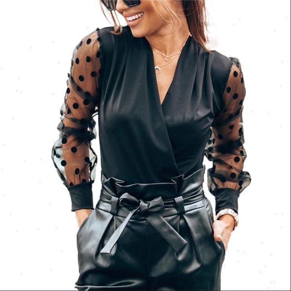 women polka dot mesh blouse v neck mesh polka print long sheer sleeve pullover black blouse, White
women polka dot mesh blouse v neck mesh polka print long sheer sleeve pullover black blouse, White