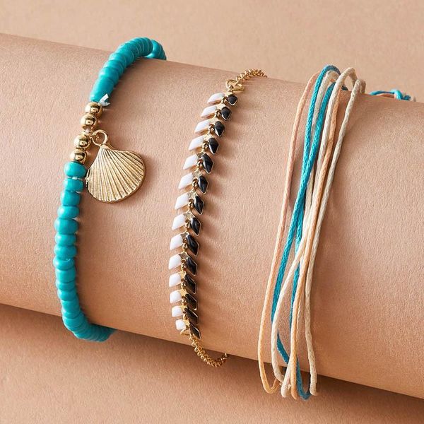 anklets bohemian summer beach 3pcs set anklet ring alloy gold shell pendant vintage handmade cords for women gift., Red;blue
anklets bohemian summer beach 3pcs set anklet ring alloy gold shell pendant vintage handmade cords for women gift., Red;blue