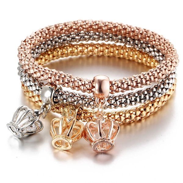 popcorn bracelet crystal diamond pendant crown bracelet stretch corn chain tricolor bracelet, Silver
popcorn bracelet crystal diamond pendant crown bracelet stretch corn chain tricolor bracelet, Silver