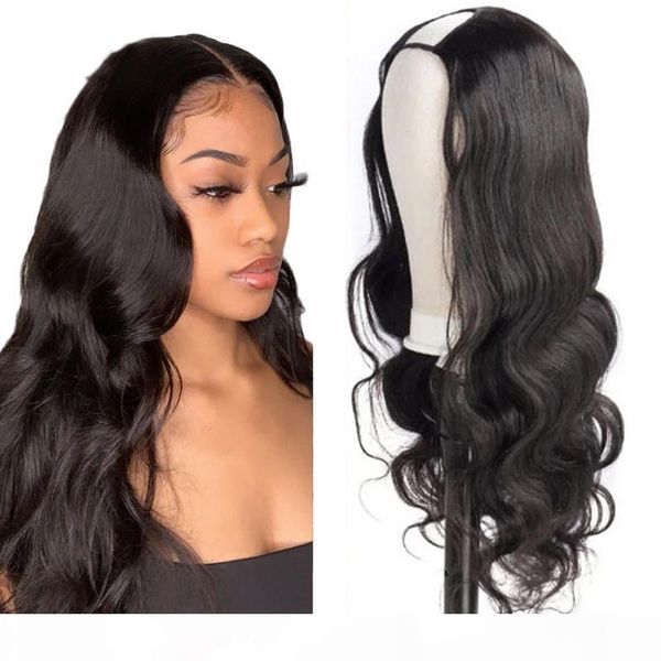 brazilian body wave u part wigs human hair for women machine made u part body wave wig, Black;brown