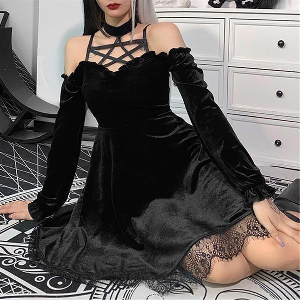 casual dresses women gothic dress black crisscross neck-mounted off-shoulder lace trim long sleeve vestidos halloween party, Black;gray
casual dresses women gothic dress black crisscross neck-mounted off-shoulder lace trim long sleeve vestidos halloween party, Black;gray