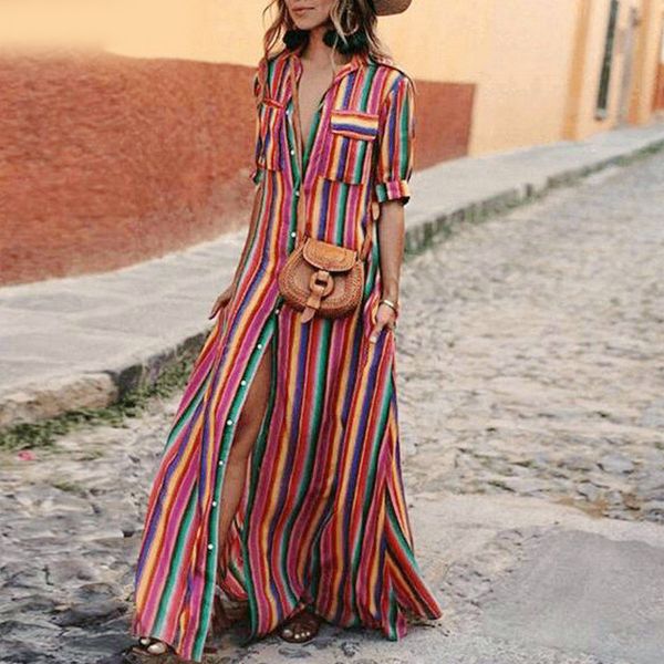 women maxi dress striped retro boho summer long shirt dress party female elegant dress plus size holiday beach, Black;gray
women maxi dress striped retro boho summer long shirt dress party female elegant dress plus size holiday beach, Black;gray