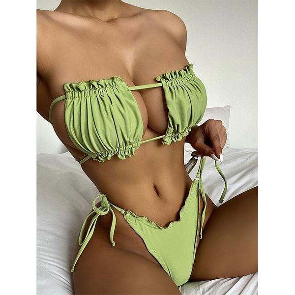 women's swimwear mossha off shoulder bandeau bikini 2021 solid ribbed swimsuit swimming suit ruffle high cut bathing, White;black
women's swimwear mossha off shoulder bandeau bikini 2021 solid ribbed swimsuit swimming suit ruffle high cut bathing, White;black