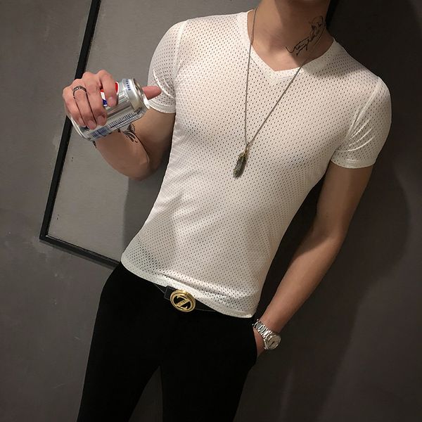 summer t-shirt hollow sleeve short with cleavage v party nightclub streetwear thin casual male shirt laal, White
summer t-shirt hollow sleeve short with cleavage v party nightclub streetwear thin casual male shirt laal, White