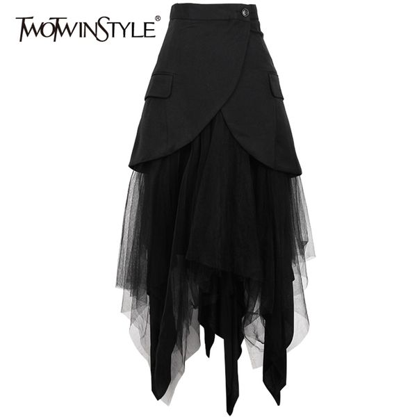 twotwinstyle asymmetrical patchwork mesh skirt for women high waist plus sizes skirts female fashion clothes spring new 210311, Black
twotwinstyle asymmetrical patchwork mesh skirt for women high waist plus sizes skirts female fashion clothes spring new 210311, Black