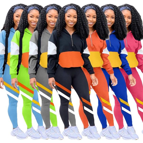 women's two piece pants trendy patchwork hoodie jogger set tracksuits women sweat suits fall clothing for, White
women's two piece pants trendy patchwork hoodie jogger set tracksuits women sweat suits fall clothing for, White