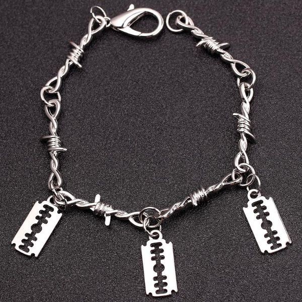 link, chain punk razor blade bracelet thorns iron metal pendant trendy male bangle hip hop gifts, Black
link, chain punk razor blade bracelet thorns iron metal pendant trendy male bangle hip hop gifts, Black