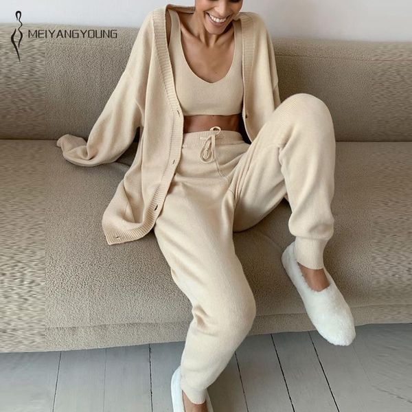 women's two piece pants meiyangyoung knitted tracksuits 3 sets women single breasted long cardigan outfits solid strapless and suit, White
women's two piece pants meiyangyoung knitted tracksuits 3 sets women single breasted long cardigan outfits solid strapless and suit, White