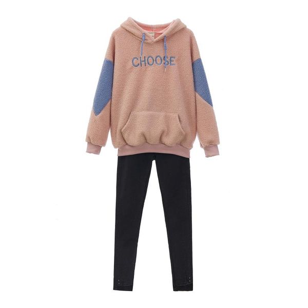 two piece dress outfit lamb wool fleece flocking clothing sets ultra thick warm woolen sweater hoodies slim black pants casual hoody, White
two piece dress outfit lamb wool fleece flocking clothing sets ultra thick warm woolen sweater hoodies slim black pants casual hoody, White