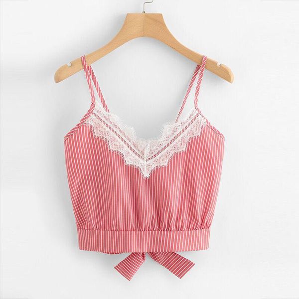 women's tanks & camis women crop striped tie back cami casual lace patchwork spaghetti strap bow vest knot cropped tank feminino, White
women's tanks & camis women crop striped tie back cami casual lace patchwork spaghetti strap bow vest knot cropped tank feminino, White