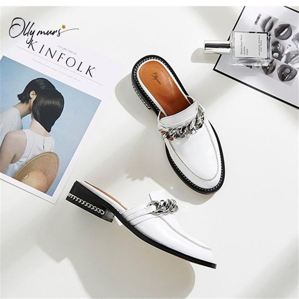 slippers ollymurs summer black white genuine leather shoes woman round toe metal chain women mules
slippers ollymurs summer black white genuine leather shoes woman round toe metal chain women mules