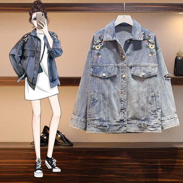 women's jackets 2021 spring large 200jin fat mm denim embroidered loose fashion korean lapel coat, Black;brown
women's jackets 2021 spring large 200jin fat mm denim embroidered loose fashion korean lapel coat, Black;brown