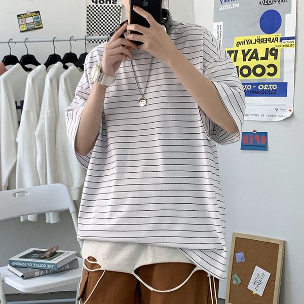2021 new summer cotton striped t-shirt men's fashion casual o-neck t shirt men streetwear korean loose short-sleeved tshirt mens rnw5, White;black
2021 new summer cotton striped t-shirt men's fashion casual o-neck t shirt men streetwear korean loose short-sleeved tshirt mens rnw5, White;black