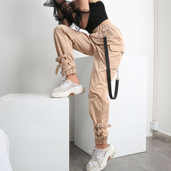 streetwear khaki casual cargo pants capris women elastic high waist joggers buttons fashion hip hop long trousers, Black;white
streetwear khaki casual cargo pants capris women elastic high waist joggers buttons fashion hip hop long trousers, Black;white