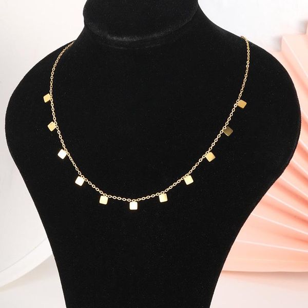 pendant necklaces korean version of the decoration temperament stainless steel thin chain clavicle square gold female necklace, Silver 
pendant necklaces korean version of the decoration temperament stainless steel thin chain clavicle square gold female necklace, Silver