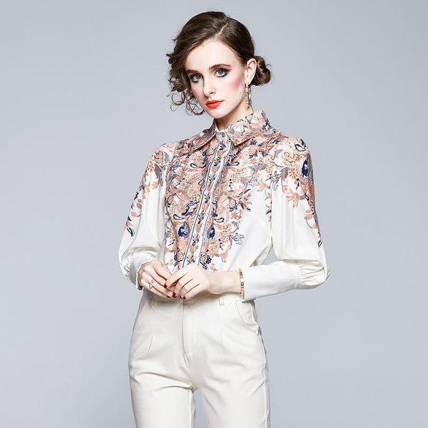 elegant spring autumn runway designers turn down collar vintage print blouses and shirts lady office blusas womens, White
elegant spring autumn runway designers turn down collar vintage print blouses and shirts lady office blusas womens, White