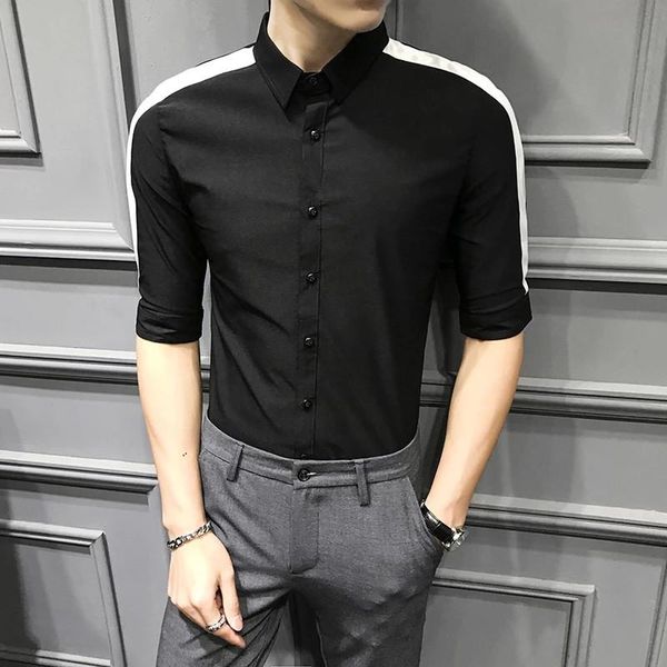 men's shirt half sleeve summer casual short shirt for men patchwork striped black white handsome slim fit sale, White;black
men's shirt half sleeve summer casual short shirt for men patchwork striped black white handsome slim fit sale, White;black