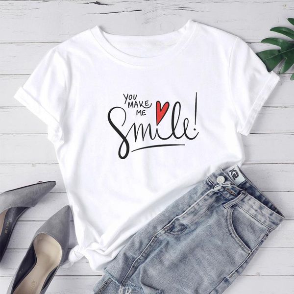women's t-shirt you make me smile harajuku women shirts short sleeve drop tee summer o-neck woman, White
women's t-shirt you make me smile harajuku women shirts short sleeve drop tee summer o-neck woman, White
