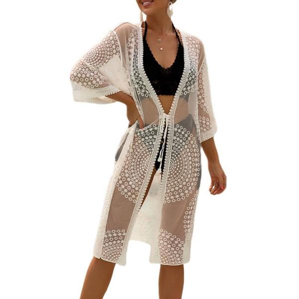 women's swimwear swimsuit cover ups long sleeve open front sheer lace trim crochet flowy kimono, White;black
women's swimwear swimsuit cover ups long sleeve open front sheer lace trim crochet flowy kimono, White;black