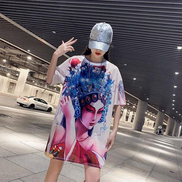 women's t-shirt chinese style peking opera print vintage t-shirts summer womens tees korean short-sleeved loose mesh plus size long t, White
women's t-shirt chinese style peking opera print vintage t-shirts summer womens tees korean short-sleeved loose mesh plus size long t, White