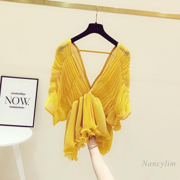 women's blouses & shirts temperament v-neck chiffon shirt short sleeve summer waist slimming holiday beach blusas camisas de mujer, White
women's blouses & shirts temperament v-neck chiffon shirt short sleeve summer waist slimming holiday beach blusas camisas de mujer, White