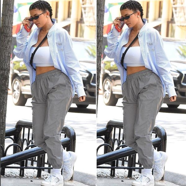 reflective pantalon femme trousers women harem pants casual loose joggers elastic solid long women punk loose high waist pants, Black;white
reflective pantalon femme trousers women harem pants casual loose joggers elastic solid long women punk loose high waist pants, Black;white