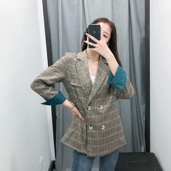 women autumn long sleeve blazers jackets vintage plaid female double breasted blazers casual office lady blazer outwear, Black;brown
women autumn long sleeve blazers jackets vintage plaid female double breasted blazers casual office lady blazer outwear, Black;brown