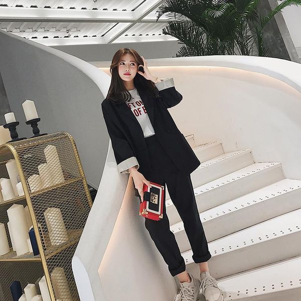 women 2 two pieces sets casual long jacket black blazer + elastic waist pant suits brief work wear blaser loose outfits feminino, Gray
women 2 two pieces sets casual long jacket black blazer + elastic waist pant suits brief work wear blaser loose outfits feminino, Gray